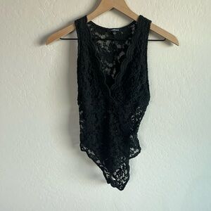 Ambiance Women’s Black Lace Bodysuit Size S Witchy Whimsigoth Grunge Y2K